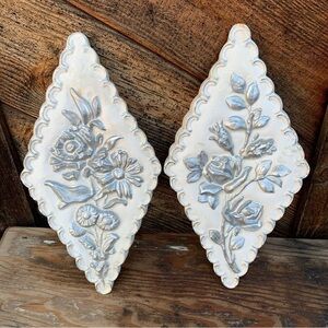 Vtg Mid-Century Modern ROSES DAISEY Chalkware Wall Plaques MCM Hollywood Regency